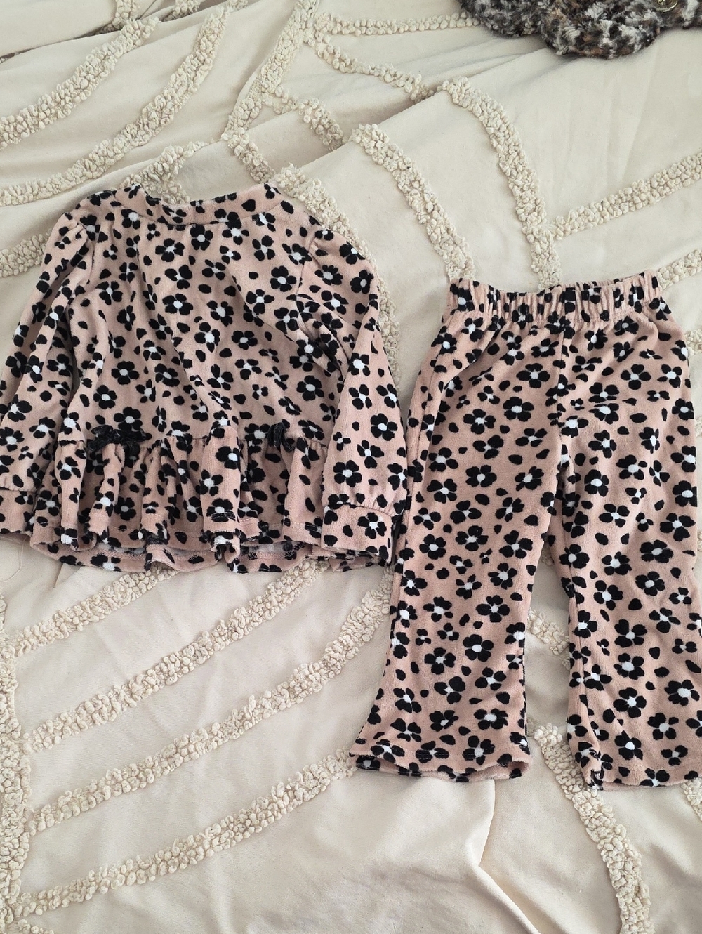 Pink Black Floral Two-Piece Lounge Set